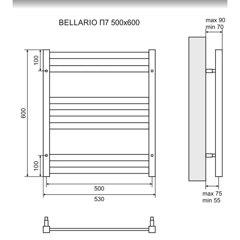 Полотенцесушитель водяной 600x500 Lemark Bellario П7 LM68607