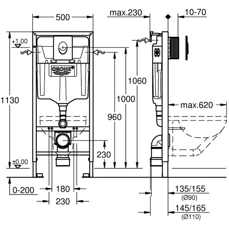 Комплект подвесной унитаз MEER MR-2108 + система инсталляции Grohe 38721001