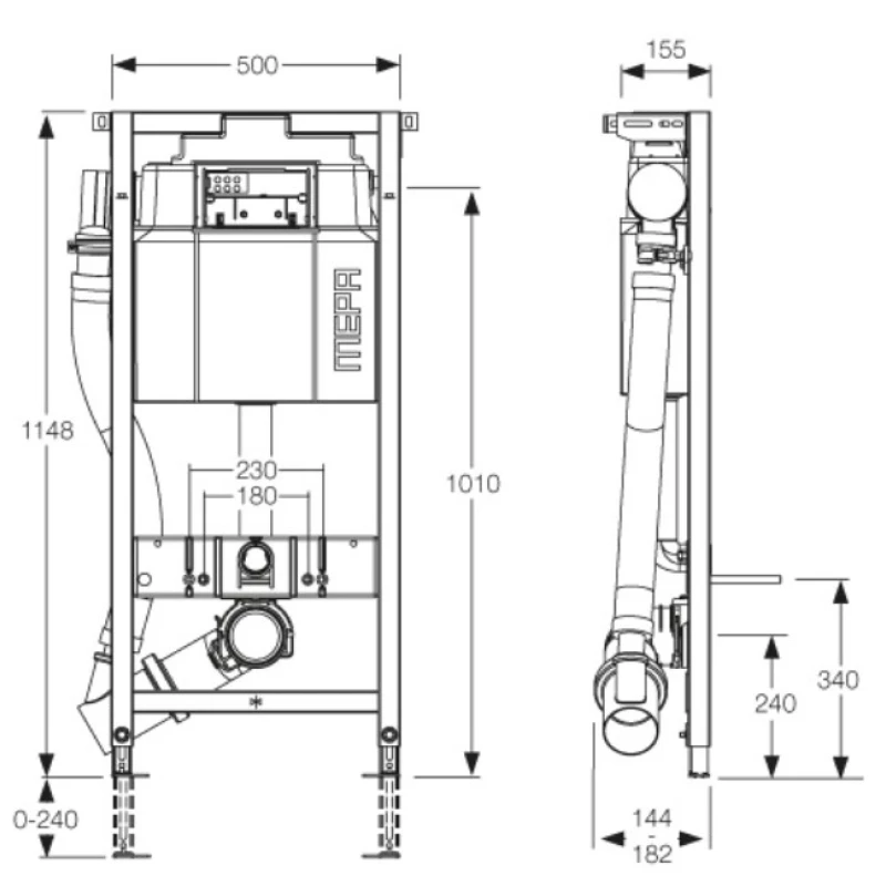 Монтажный элемент для подвесного унитаза, H120, с удалением запаха, с ручным управлением Mepa VariVIT A31 514801