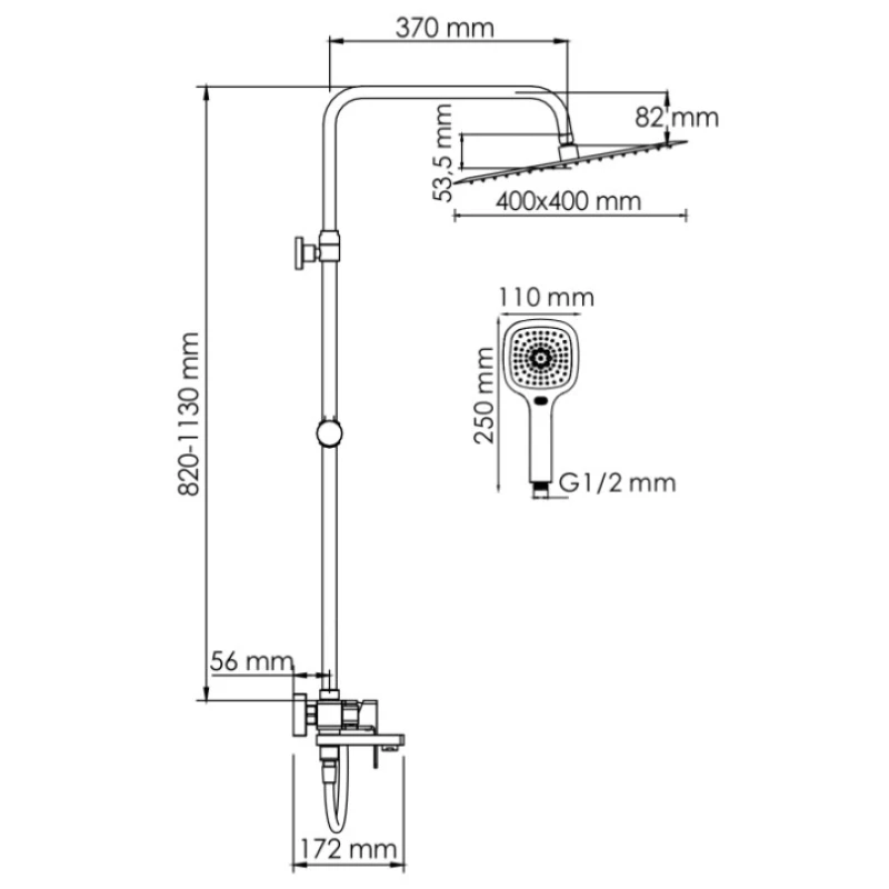 Душевая система 400 мм WasserKRAFT A177.119.065.087.CH