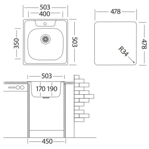 Изображение товара кухонная мойка полированная сталь ukinox комфорт cop503.503 -gt6k 0c