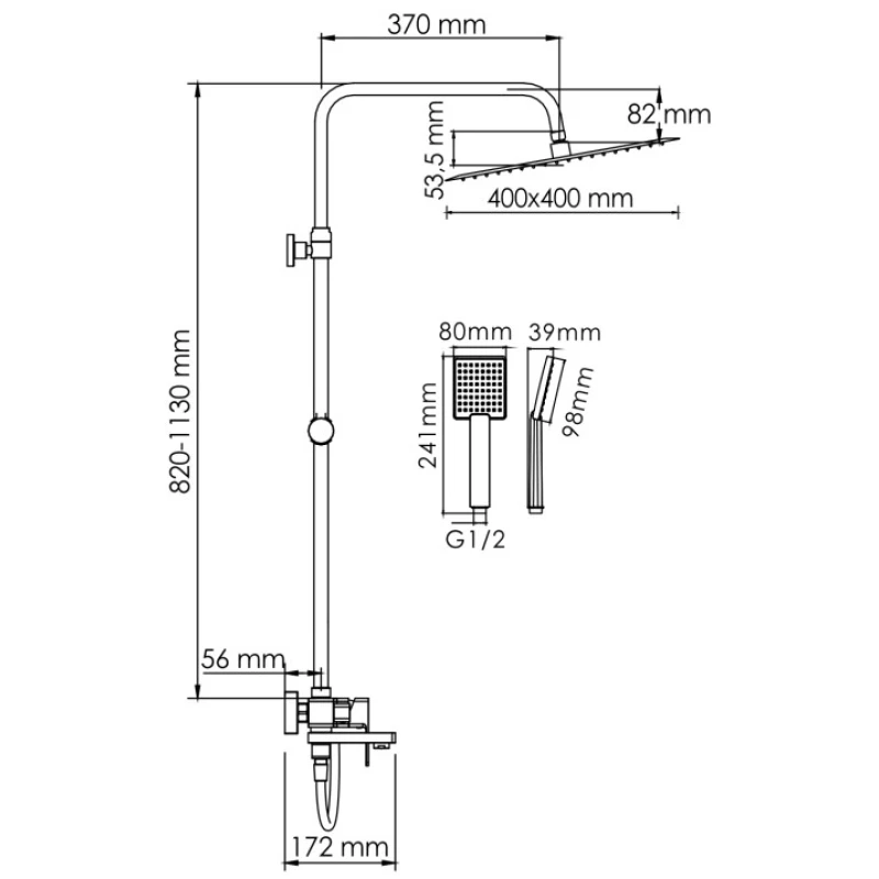 Душевая система 400 мм WasserKRAFT A177.119.141.087.CH
