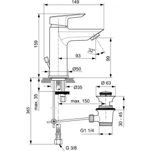 Изображение товара смеситель для раковины с донным клапаном ideal standard tesi a6555aa