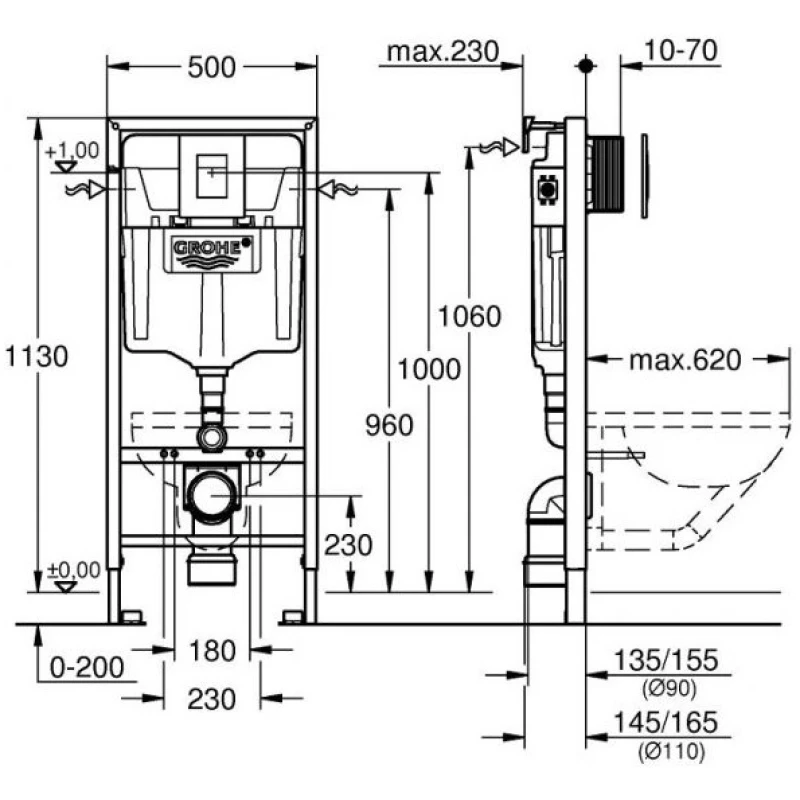 Комплект подвесной унитаз Orange C01-100W + система инсталляции Grohe 38772001