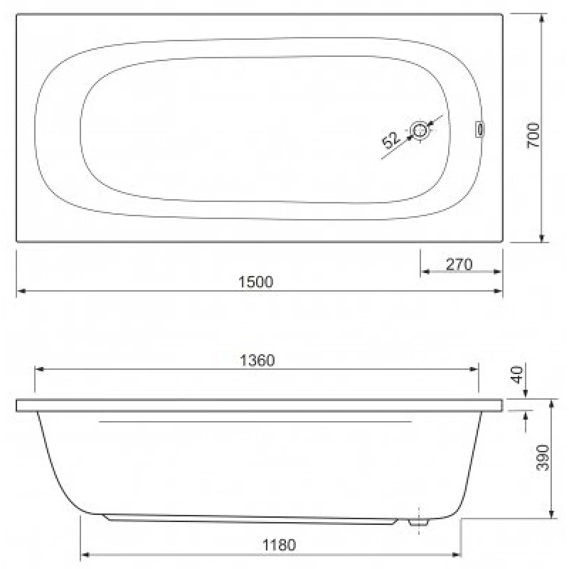 Акриловая ванна 150x70 см Cezares Piave PIAVE-150-70-42