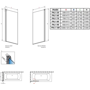 Изображение товара шторка для ванны radaway nes black pnj i frame 60 left 10011060-54-56l прозрачное