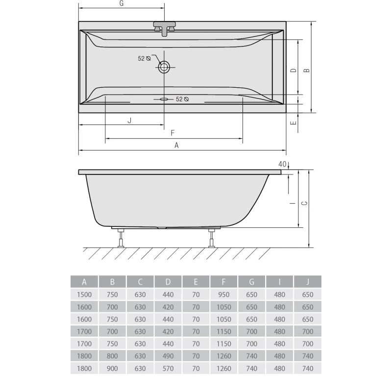 Акриловая ванна 160x75 см Alpen Cleo A03611