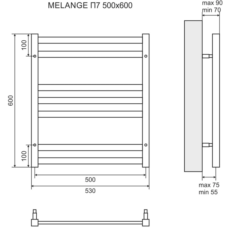 Полотенцесушитель электрический 600x500 ТЭН левый/правый Lemark Melange П7 LM49607E