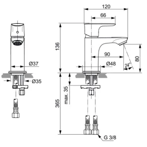 Изображение товара смеситель для раковины без донного клапана ideal standard connect air piccolo a7019aa