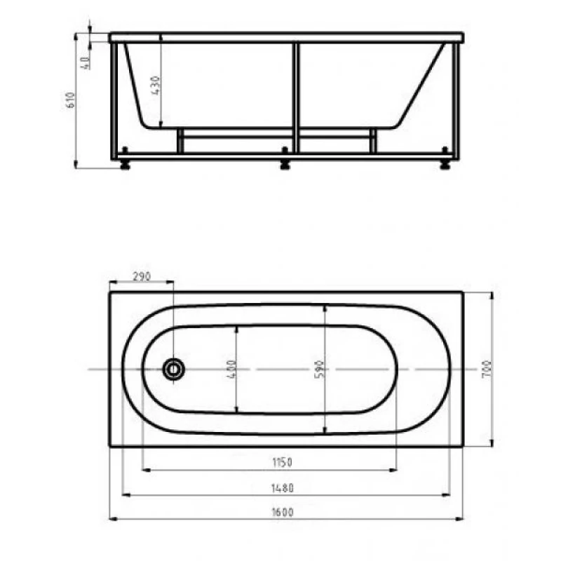 Акриловая гидромассажная ванна 160x70 см пневматическое управление стандартные форсунки Aquatek Оберон-160