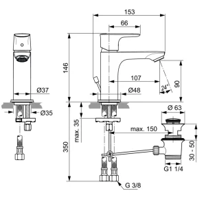 Изображение товара смеситель для раковины с донным клапаном ideal standard connect air a7007aa