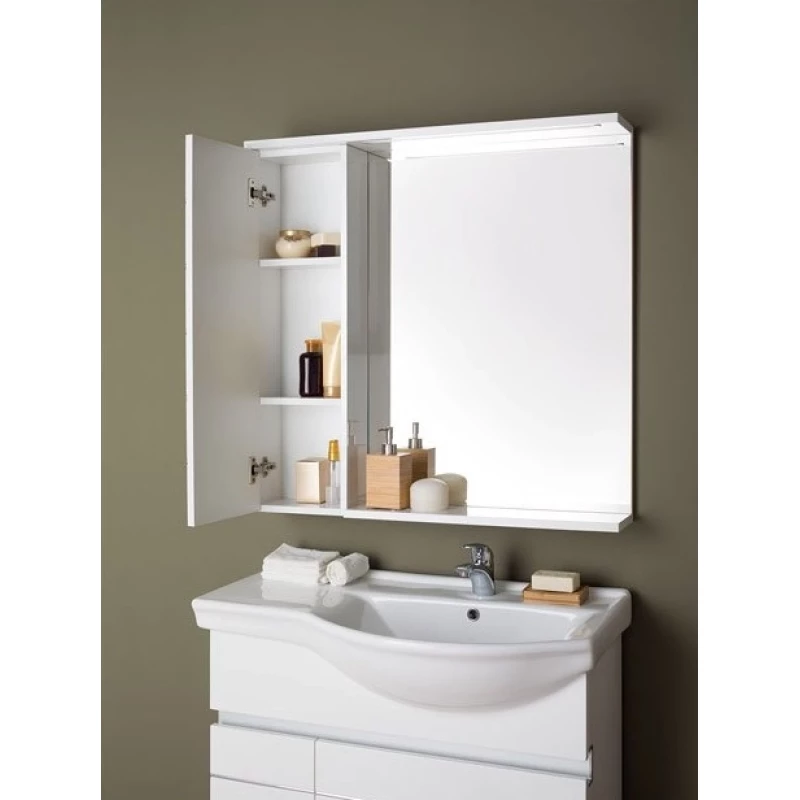 Зеркальный шкаф 88,6x87 см с подсветкой белый Aquanet Доминика 00176571