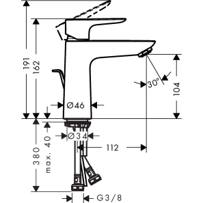 Изображение товара смеситель для раковины с донным клапаном hansgrohe talis e 71710670