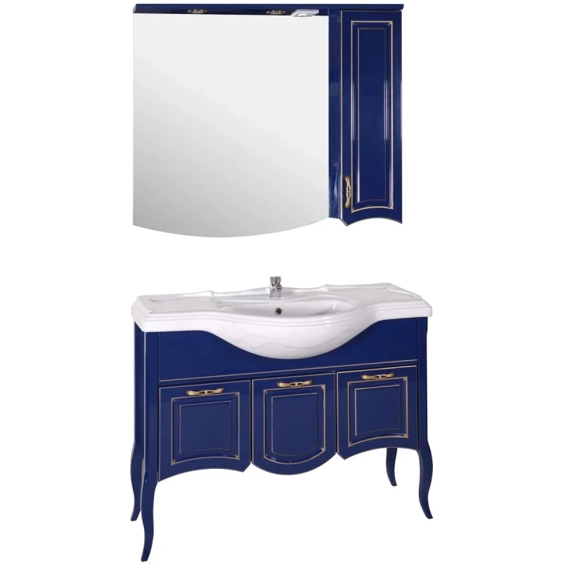 Зеркальный шкаф 102,6x87,9 см синий золотая патина ASB-Woodline Эмили