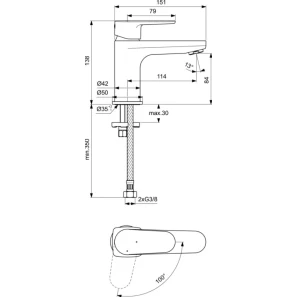 Изображение товара смеситель для раковины без донного клапана ideal standard cerafine o bc697aa