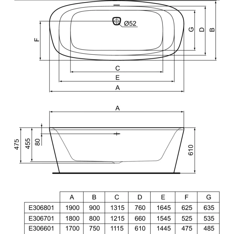 Акриловая ванна 190x90 см Ideal Standard Dea E306801