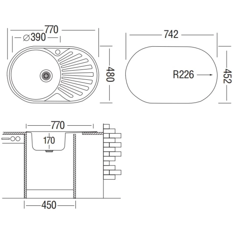 Кухонная мойка матовая сталь Ukinox Фаворит FAM770.480 -GT5K 1R