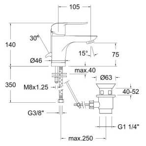 Изображение товара смеситель для раковины с донным клапаном ramon soler ypsilon plus 6401va9065