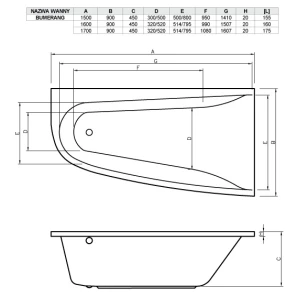 Изображение товара акриловая ванна 150x90 см левая vayer boomerang gl000010850