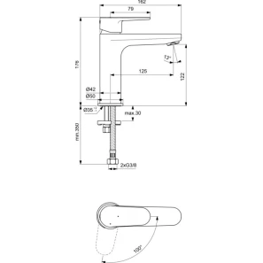 Изображение товара смеситель для раковины без донного клапана ideal standard cerafine o bc700aa