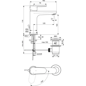 Изображение товара смеситель для раковины с донным клапаном ideal standard cerafine o bc701aa