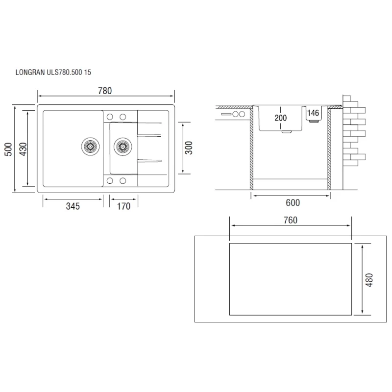 Кухонная мойка арена Longran Ultra ULS780.500 15 - 47