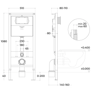 Изображение товара комплект подвесной унитаз sintesi balti sin-ts-blt-171 + система инсталляции sintesi sin-cci-smp-101 + sin-fb-brc-504