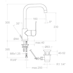 Изображение товара смеситель для раковины с донным клапаном ramon soler ypsilon plus 6411va1167