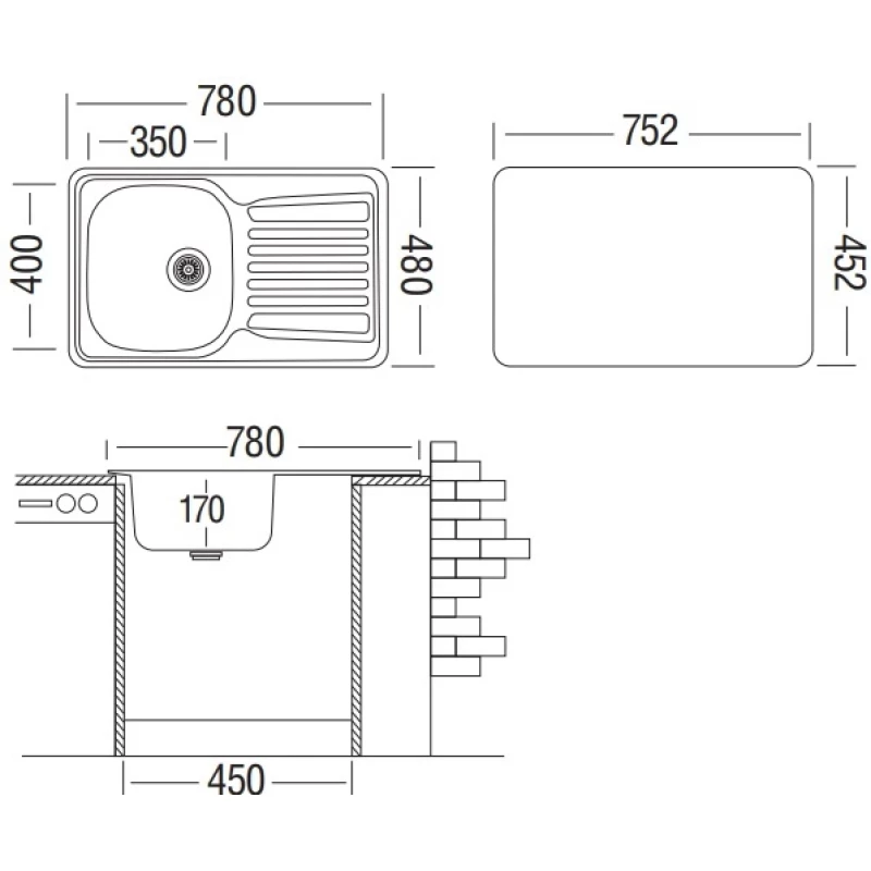 Кухонная мойка декоративная сталь Ukinox Комфорт COL780.480 -GT6K 2L