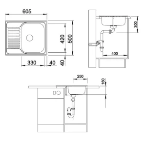 Изображение товара кухонная мойка blanco tipo 45s mini матовая сталь 516524