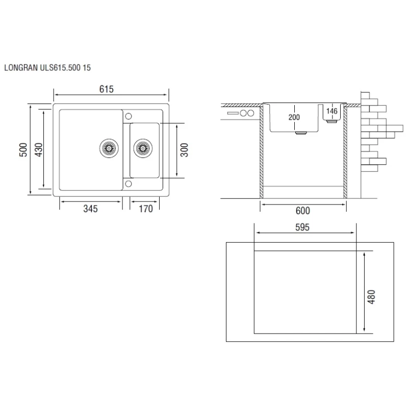 Кухонная мойка терра Longran Ultra ULS615.500 15 - 38
