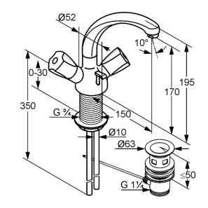 Изображение товара смеситель для раковины с донным клапаном kludi standard 210370515