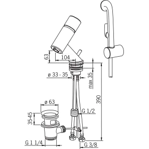 Изображение товара смеситель для раковины с донным клапаном с гигиеническим душем oras alessi one 8502f