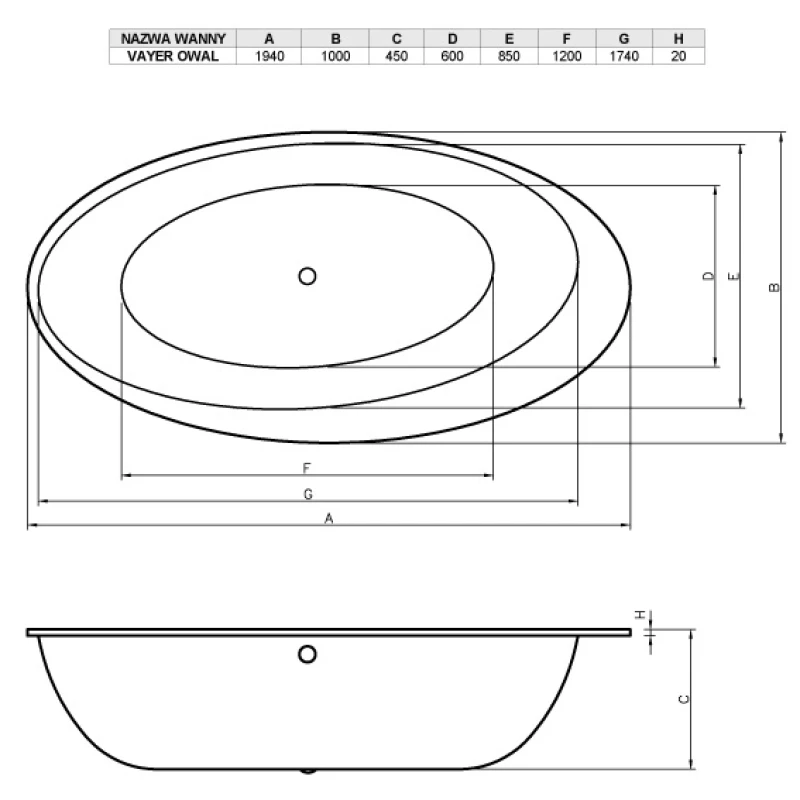 Акриловая ванна 194x100 см без панели Vayer Boomerang GL000010859