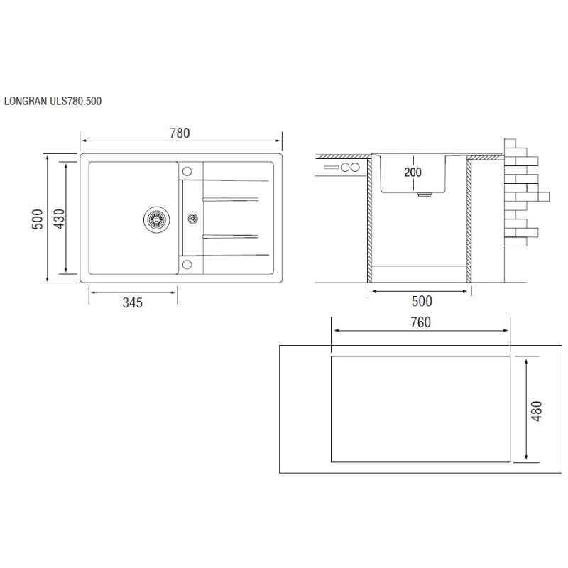 Кухонная мойка оникс Longran Ultra ULS780.500 - 10