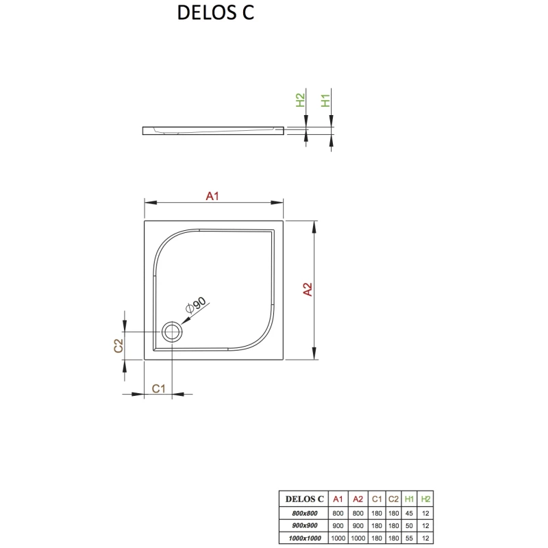 Акриловый поддон 100x100 см Radaway Delos C SDC1010-01