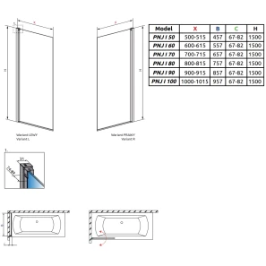 Изображение товара шторка для ванны radaway nes 8 black pnj i frame 60 right 10061060-54-56r прозрачное