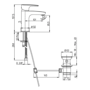 Изображение товара смеситель для раковины с донным клапаном paini parallel 47cr211