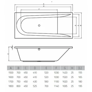 Изображение товара акриловая ванна 160x70 см vayer boomerang gl000010855