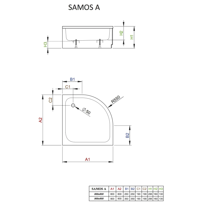 Акриловый поддон 80x80 см Radaway Samos A 4S88300-03