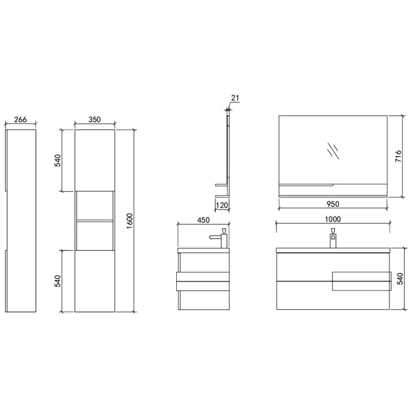 Комплект мебели дуб/белый глянец 100 см Orans 2023D10