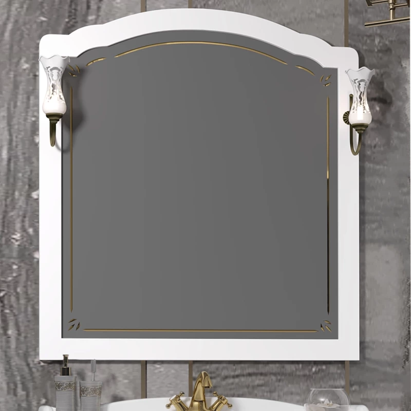 Зеркало Лоренцо 100, цвет белый матовый, вар. 2, с выключателем