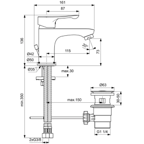 Изображение товара смеситель для раковины с донным клапаном ideal standard alpha bc486aa