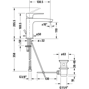 Изображение товара смеситель для раковины с донным клапаном duravit b.1 b11020001010