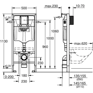 Изображение товара монтажный элемент для подвесного унитаза, 1130 мм grohe rapid sl 38539001