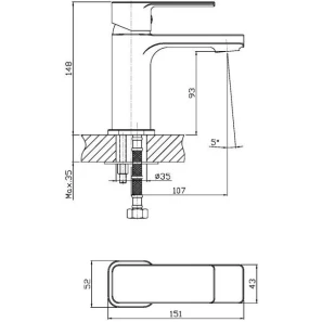 Изображение товара смеситель для раковины без донного клапана orange plito m16-021cr