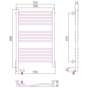Изображение товара полотенцесушитель электрический 800x500 состаренная латунь мэм левый сунержа флюид 2.0 051-5220-8050