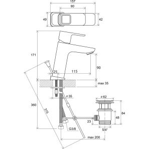 Изображение товара смеситель для умывальника с донным клапаном ravak 10° td 013.00