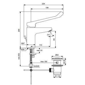 Изображение товара смеситель для раковины с донным клапаном ideal standard base b5114aa