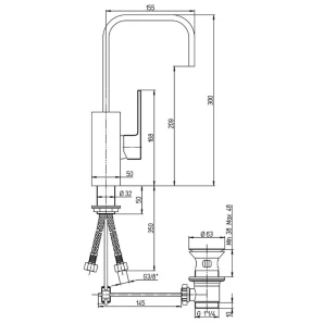 Изображение товара смеситель для раковины с донным клапаном paini dax-r 84cr250